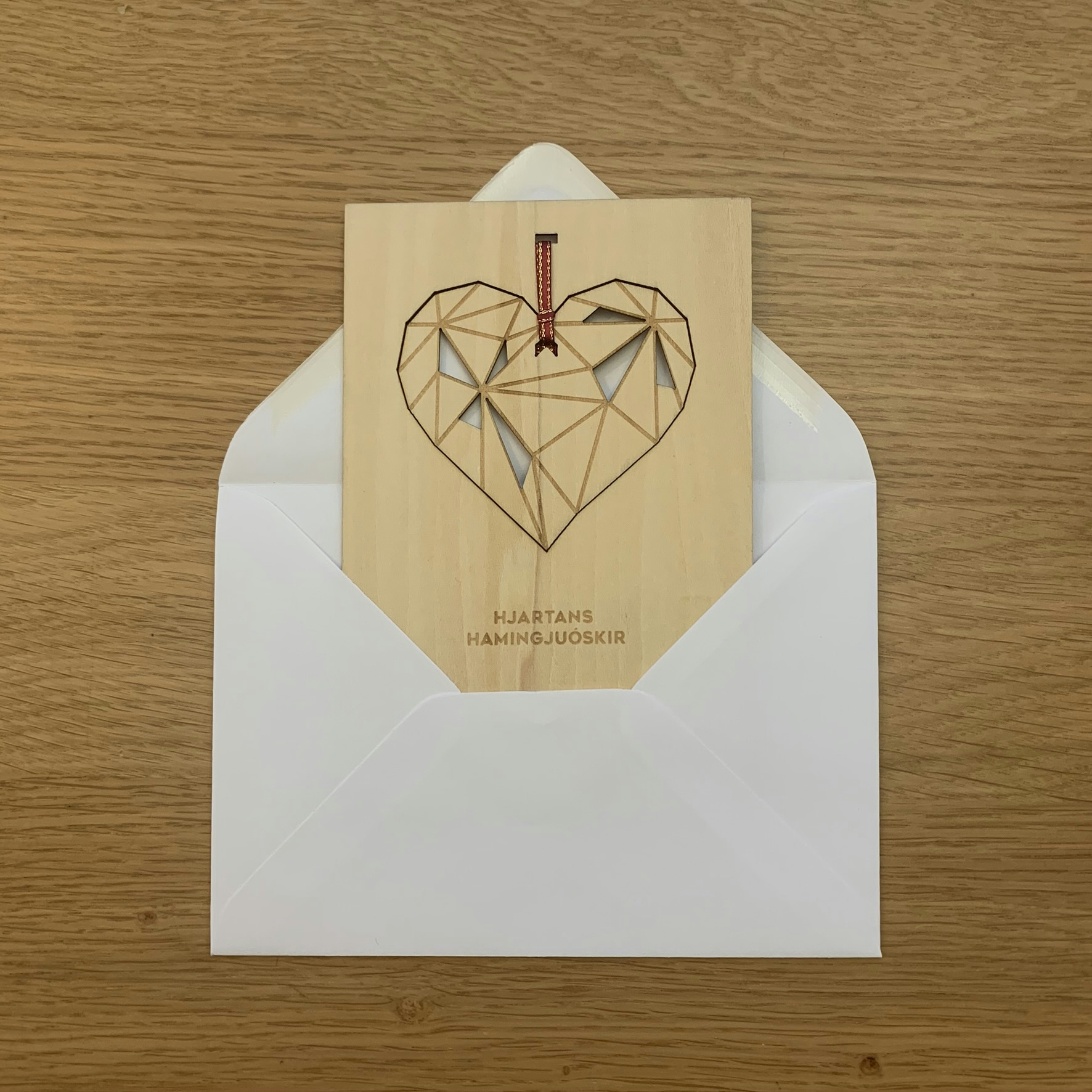 Wooden card with ornament - Hjartans hamingjuóskir ( congratulations from the bottom of my heart)
