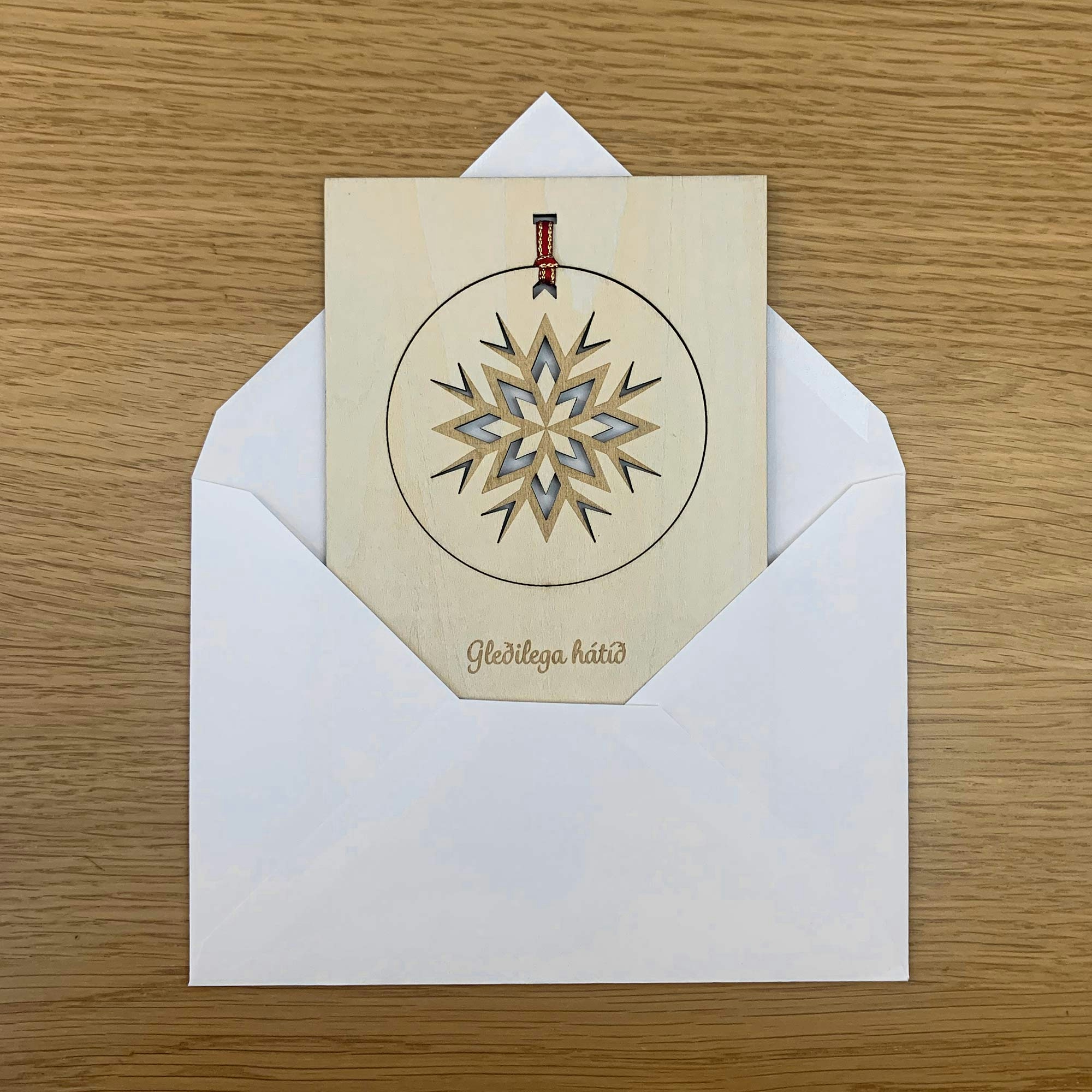 Wooden card with ornament- snow