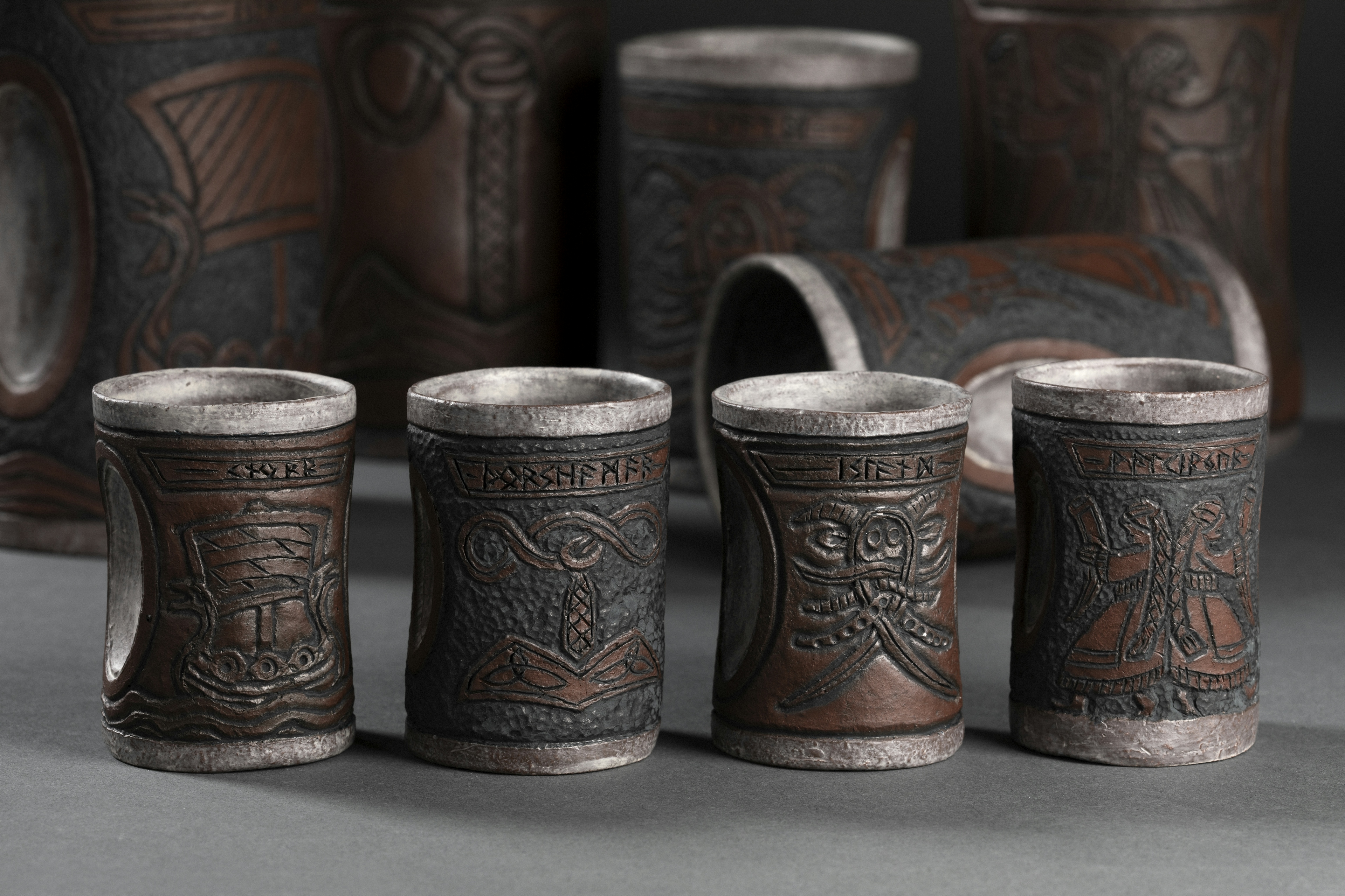Handmade Viking Mugs, Three sizes and four images from Nordic Mythology to choose from. Custom made.