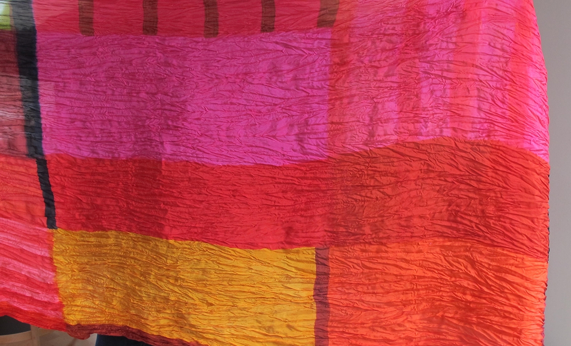 Handpainted silk shawl, detail